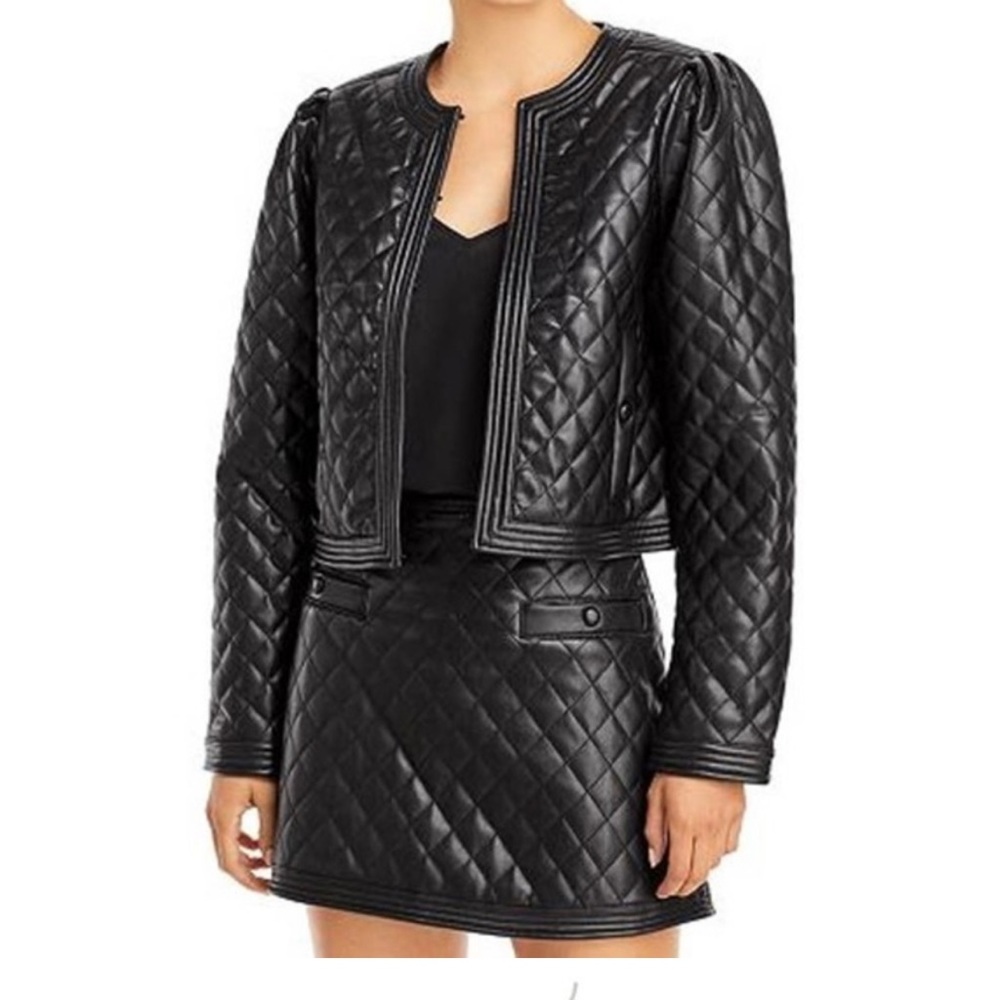 Aqua x Scout the City Faux Leather Quilted Jacket and Mini Skirt